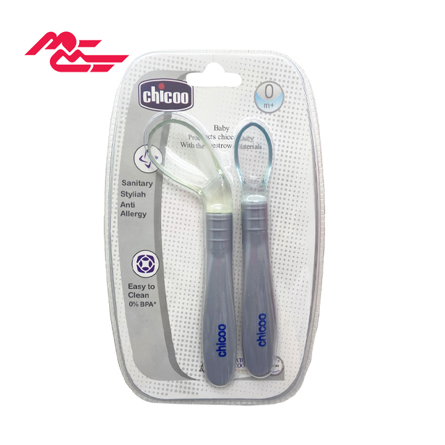 قاشق غذاخوری سیلیکونی سرکج و ساده چیکو بسته دو عددی