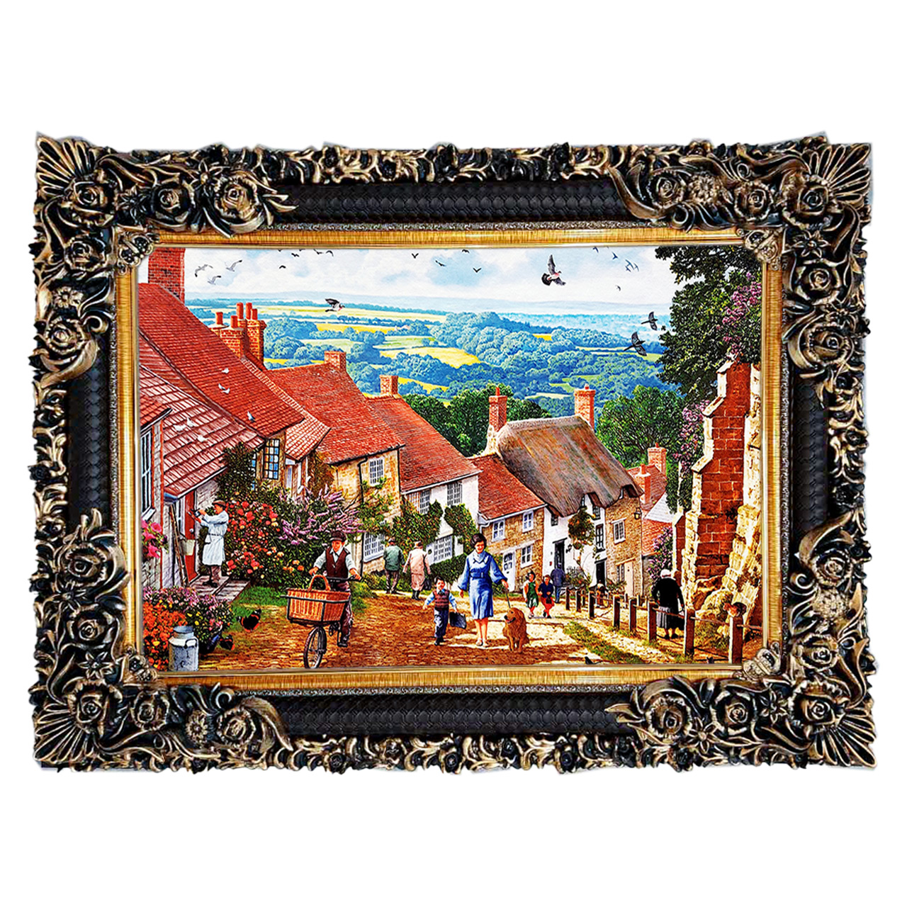 تابلو فرش چاپی طرح خانه های روستایی کد 10170 سایز 70×50 سانتی متری