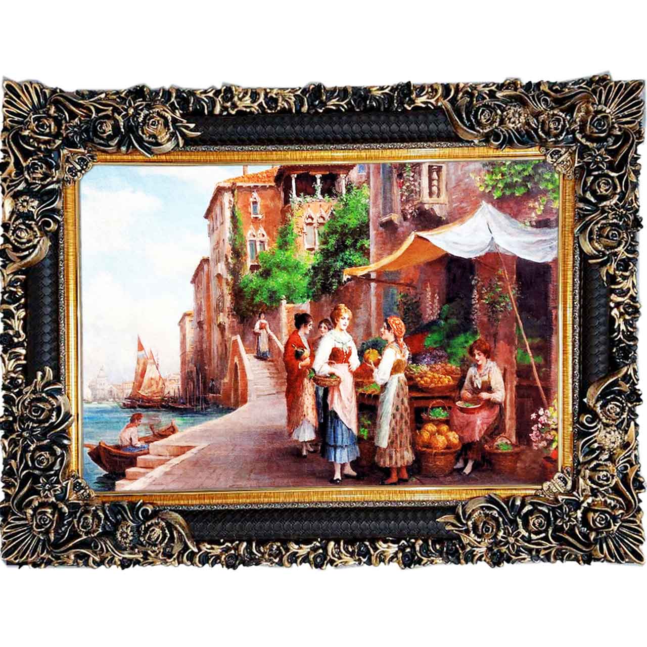 تابلو فرش چاپی طرح دهکده کد 11068 سایز 100×70 سانتی متری