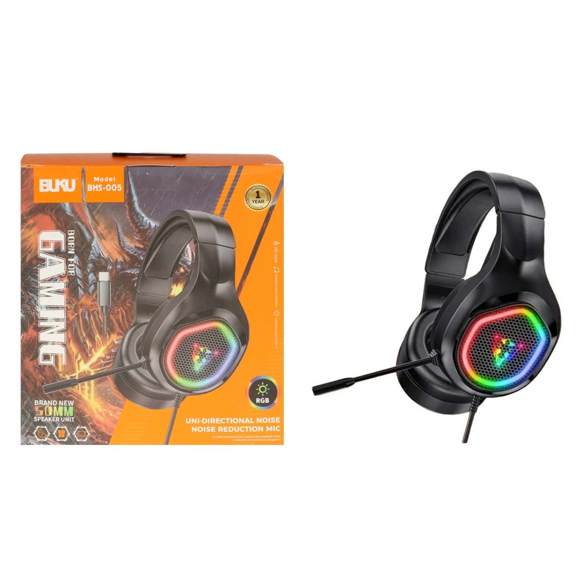 هدفون باسیم گیمینگ BUKU مدل BHS-005 - مشکی - MMS (پک ضعیف) (گارانتی شش ماهه YA)