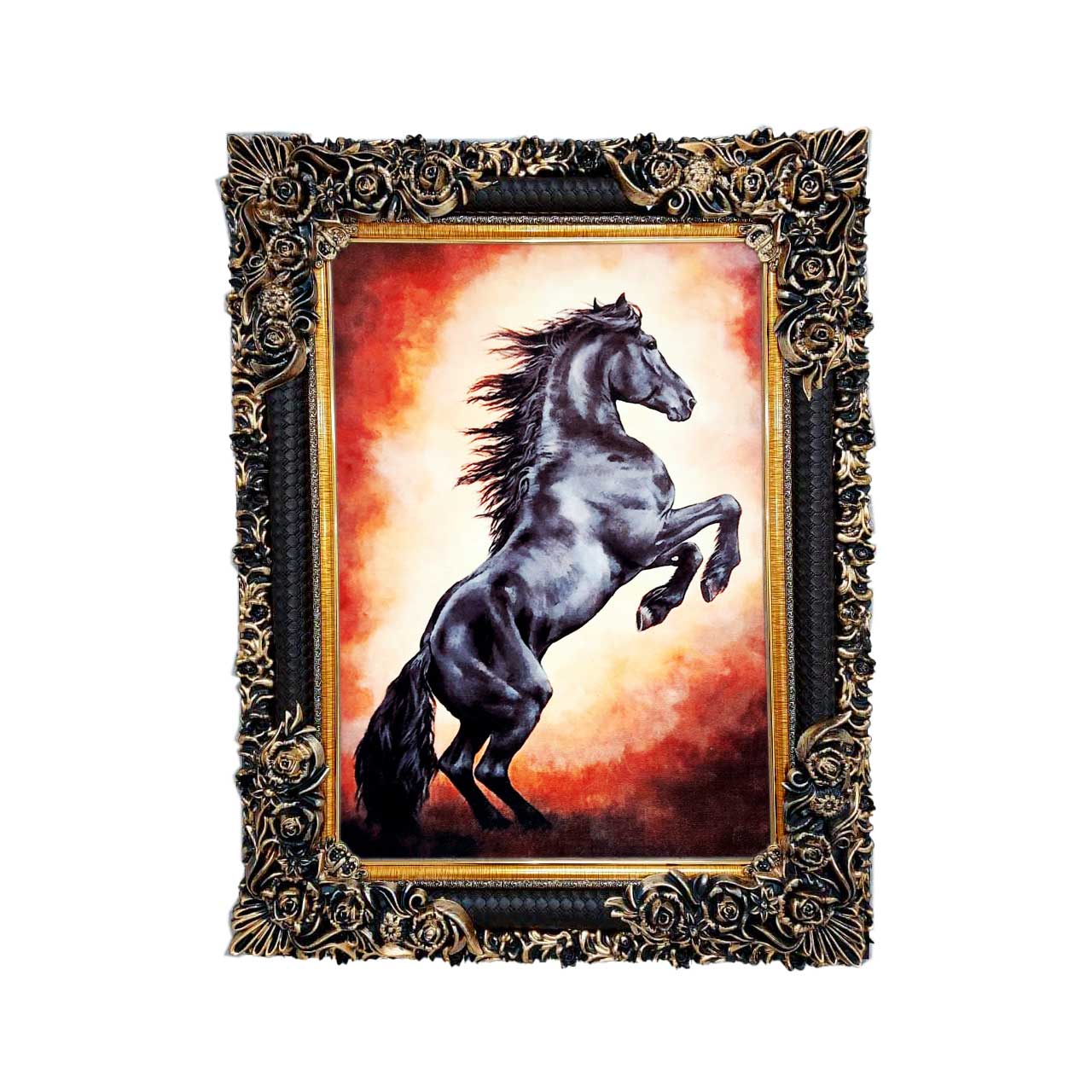 تابلو فرش چاپی طرح اسب کد 14305 سایز 50×35 سانتی متری