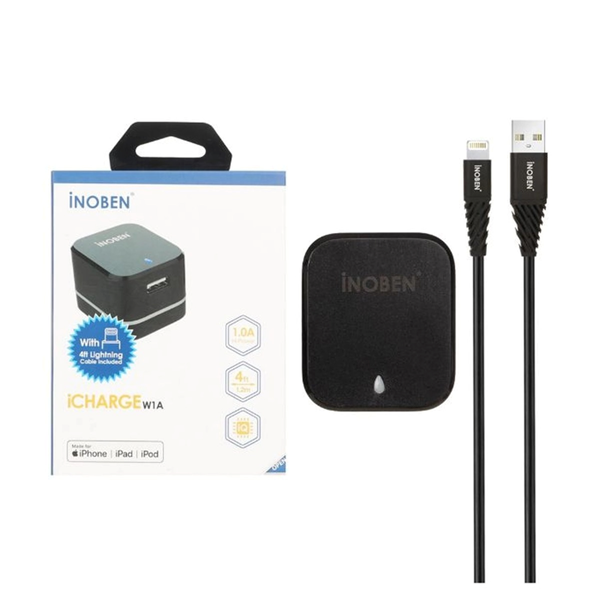 شارژر دیواری تک پورت iNOBEN مدل iCHARGE W1A به همراه کابل شارژ آیفون - مشکی