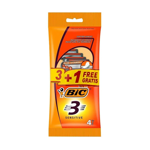 تیغ ژیلت حساس صابون دار سه لبه بیک 4 عددی