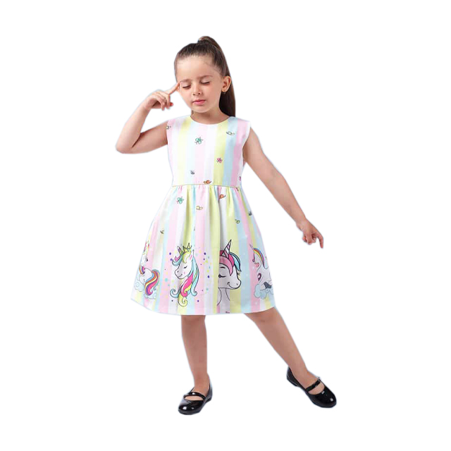 پیراهن مجلسی دخترانه طرح اسب تک شاخ