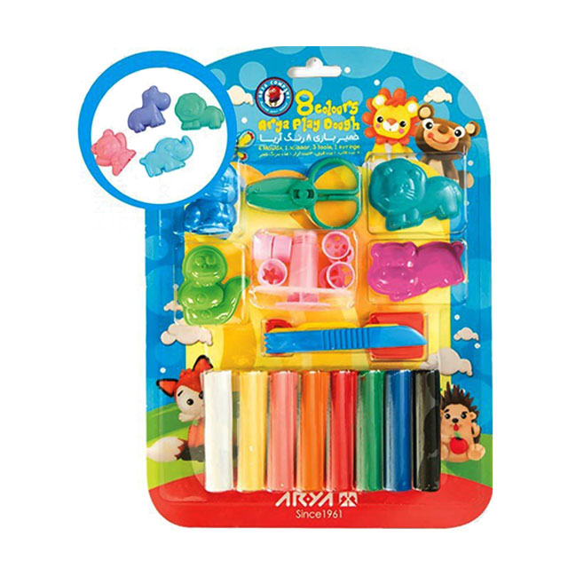 خمیر بازی بزرگ حیوانات آریا 8 رنگ به همراه ابزار مدل 1028