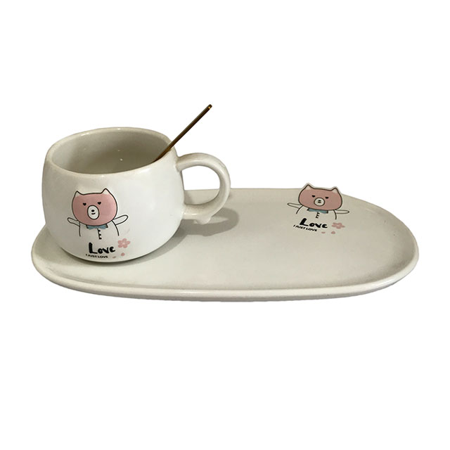 ماگ سرامیکی مدل بشقاب دار طرح خرس همراه با قاشق