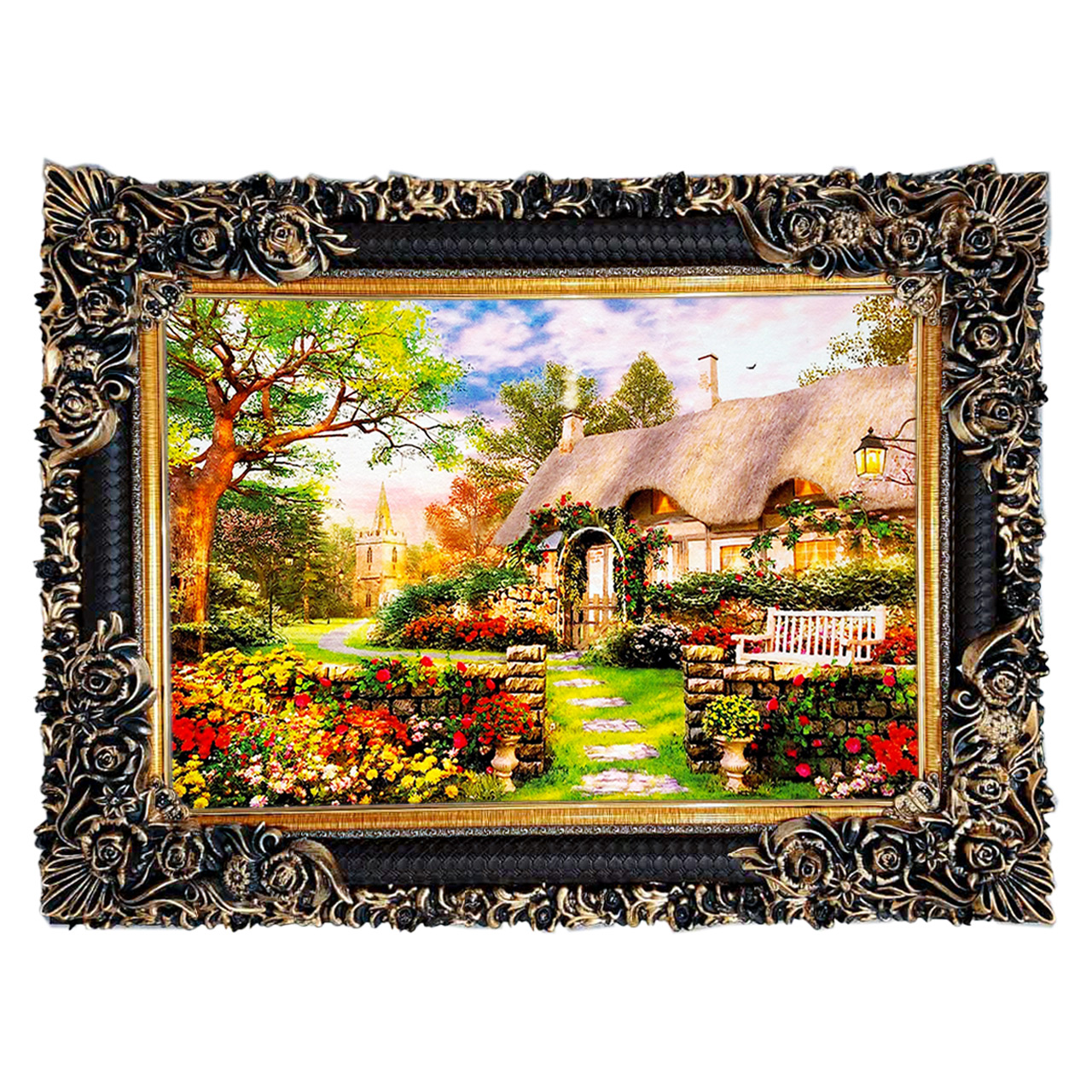 تابلو فرش چاپی طرح کلبه کد 10122 سایز 70×50 سانتی متری