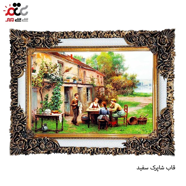 تابلو فرش طرح منظره دورهمی خانواده درمزرعه کد 10118 سایز 60×40 سانتی متری