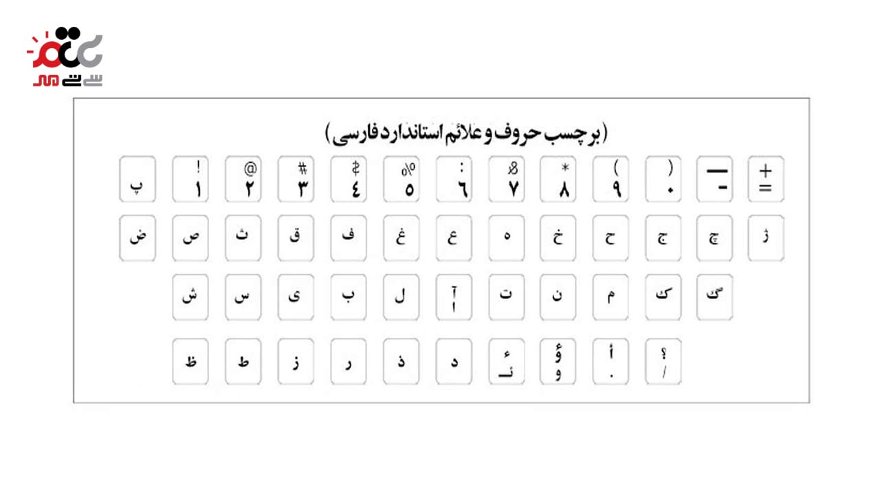 برچسب کیبورد فارسی مدل شفاف نوشته مشکی