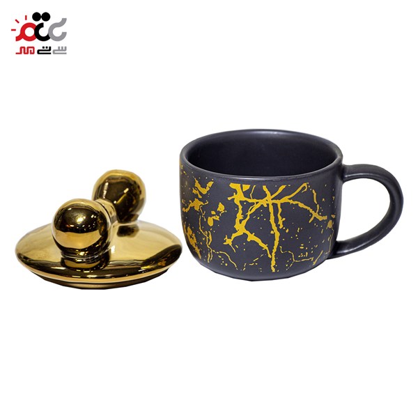 لیوان سرامیکی مدل درب دار طرح ماربل