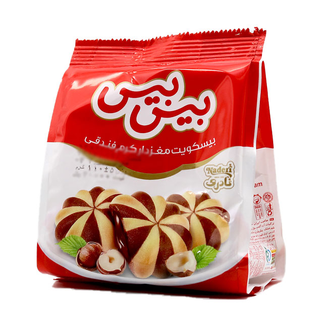 بیسکویت مغزدار با کرم فندوقی بیس بیس نادری110 گرمی