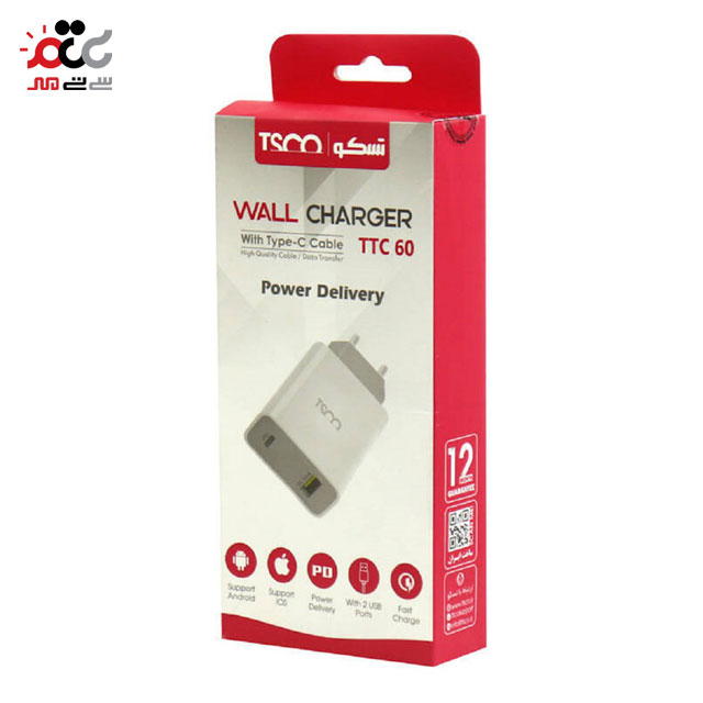 شارژر دیواری تسکو مدل TTC 60 به همراه کابل تبدیل USB-C