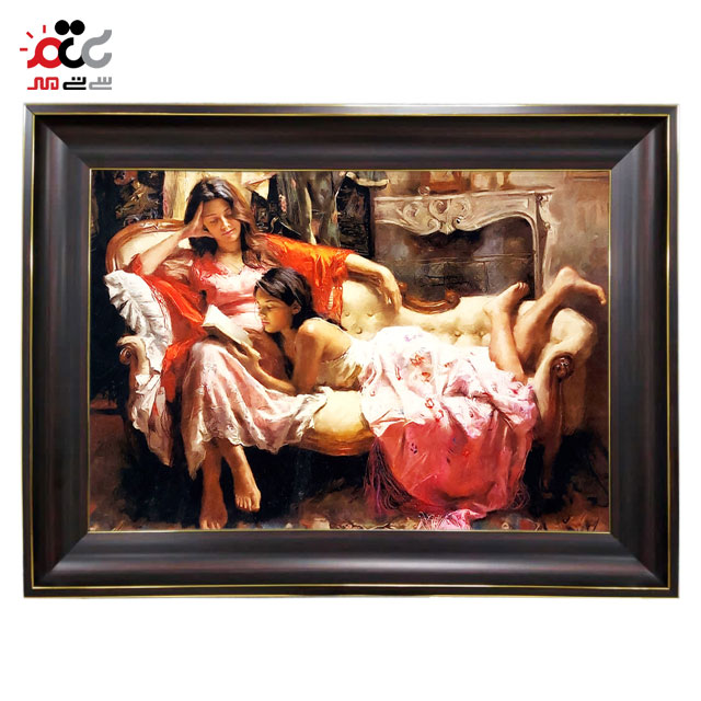 تابلو فرش چاپی طرح مادر و دختر کد 13311 سایز 50×35 سانتی متری