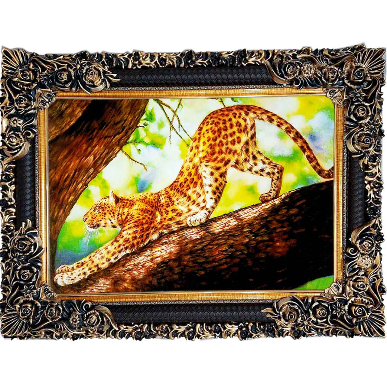 تابلو فرش چاپی طرح پلنگ کد 14008 سایز 100×70 سانتی متری