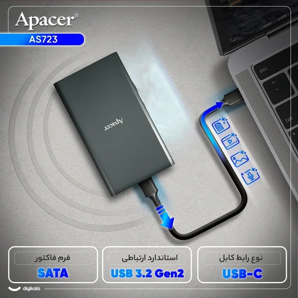 هارد Apacer SSD مدل AS723 Hyperspeed ظرفیت 1TB - مشکی (گارانتی متین)
