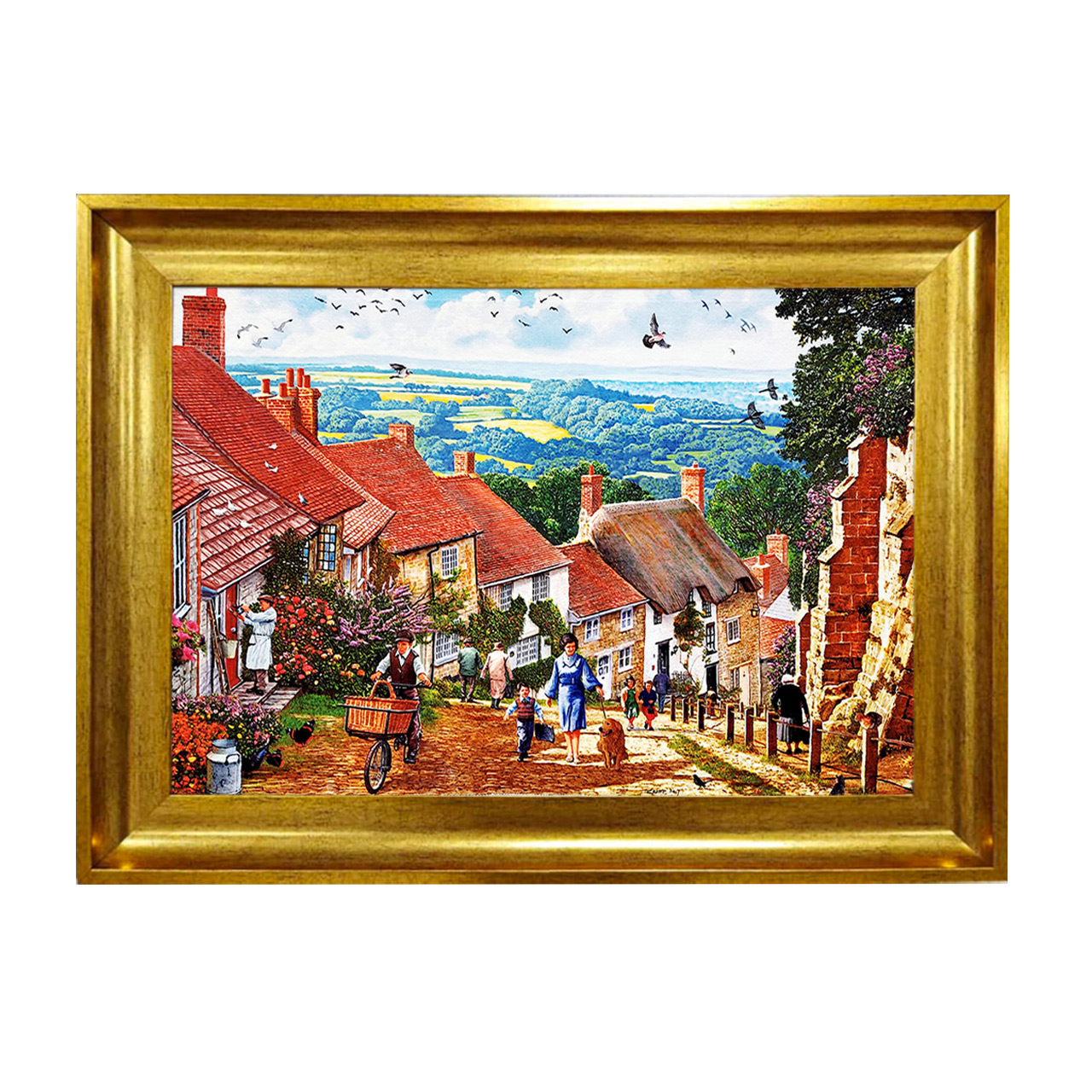 تابلو فرش چاپی طرح خانه های روستایی کد 10170 سایز 50×50 سانتی متری