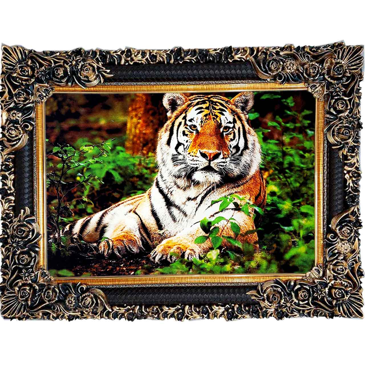 تابلو فرش چاپی طرح ببر کد 14032 سایز 100×70 سانتی متری