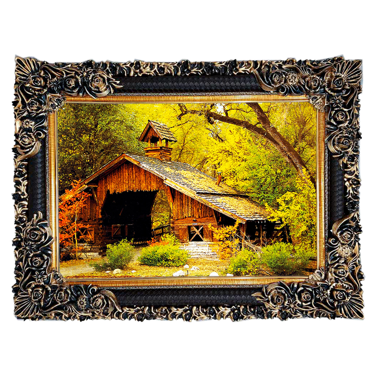 تابلو فرش چاپی طرح کلبه کد 10195 سایز 70×50 سانتی متری