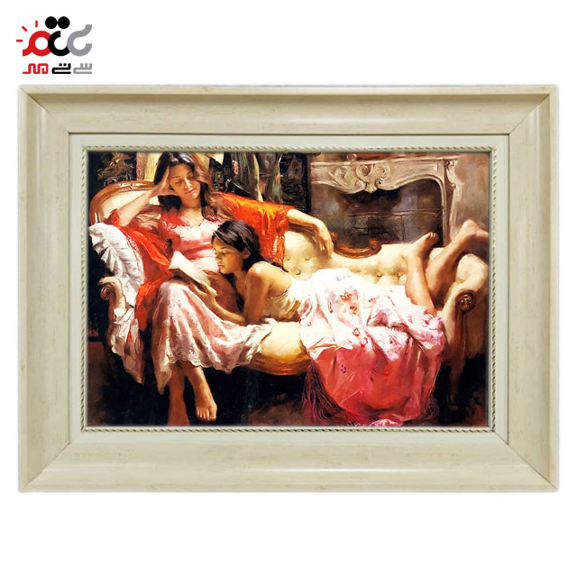 تابلو فرش چاپی طرح مادر و دختر کد 13311 سایز 50×35 سانتی متری