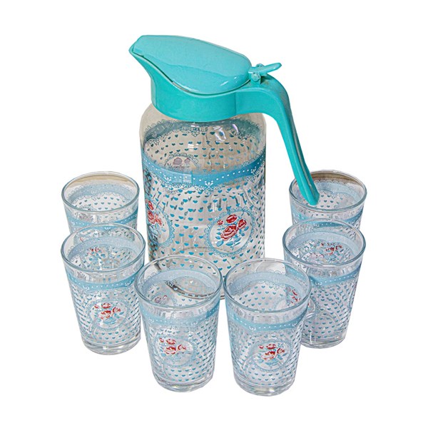 سرویس پارچ و لیوان 7 پارچه طرح گل دار 