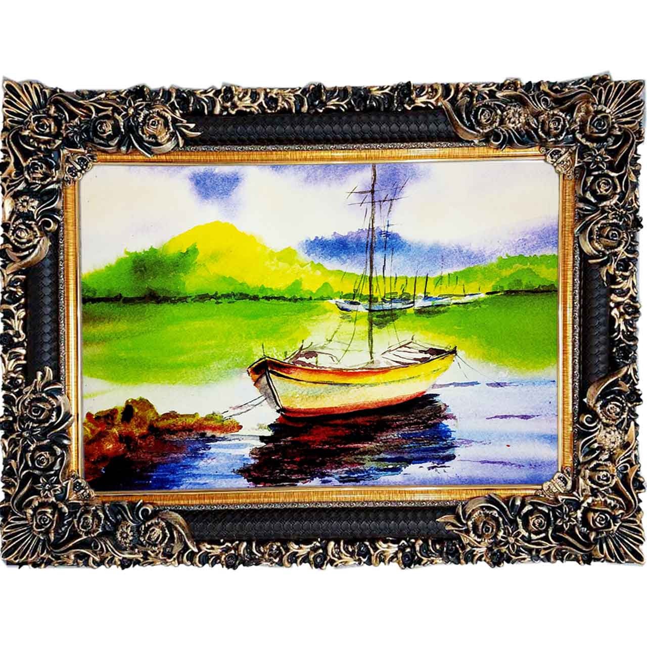 تابلو فرش چاپی طرح قایق کد 10246 سایز 100×70 سانتی متری