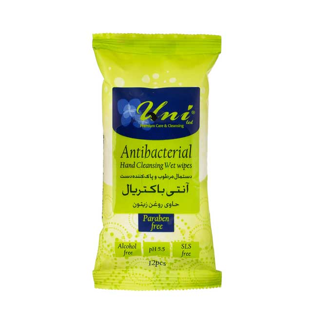 دستمال جیبی مرطوب آنتی باکتریال یونی لد بسته 12 عددی