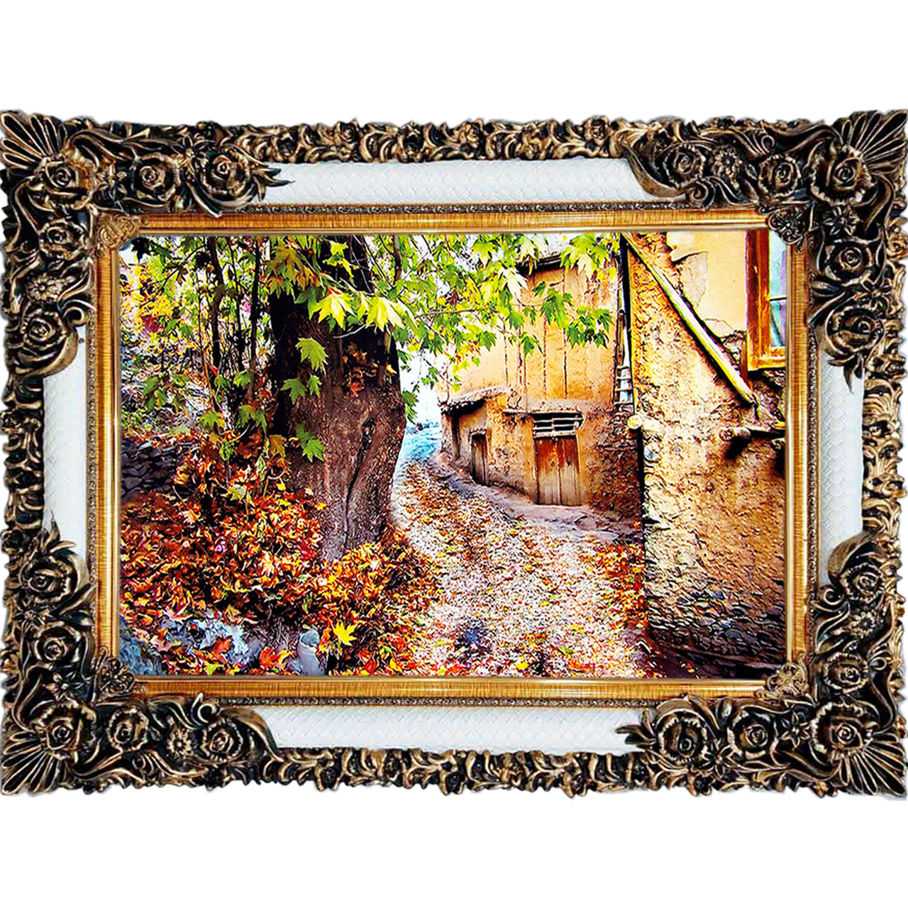 تابلو فرش چاپی طرح کوچه باغ کد 10073 سایز 100×70 سانتی متری