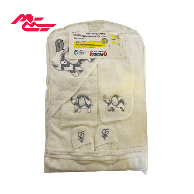 ست حوله نوزادی دنیز طرح فیل و گنجشک بسته 5 عددی