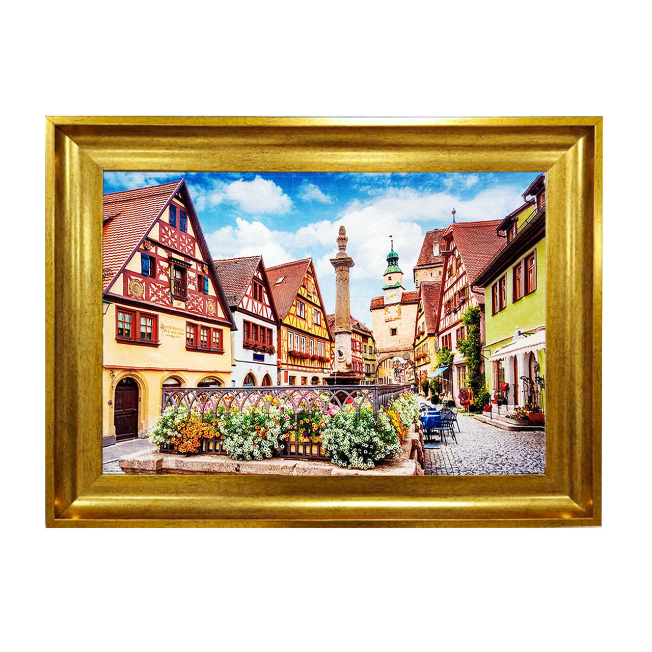 تابلو فرش چاپی طرح خانه های شیروانی کد 10077 سایز 50×50 سانتی متری