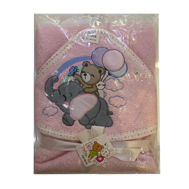 ست حوله کلاه دار و لیف نوزادی پرنسس طرح فیل خرس بادکنکی