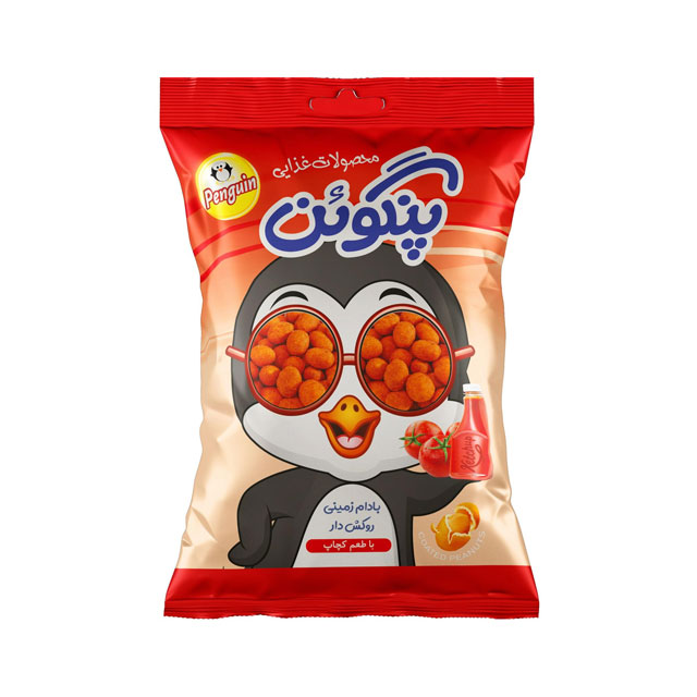 بادام زمینی روکش دار دراژه هلندی پنگوئن با طعم کچاپ 80 گرمی