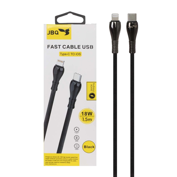 کابل شارژ 1.5 متری فست JBQ Type-C to Lightning مدل CB-12P1 - مشکی (گارانتی یکساله رصاصی)