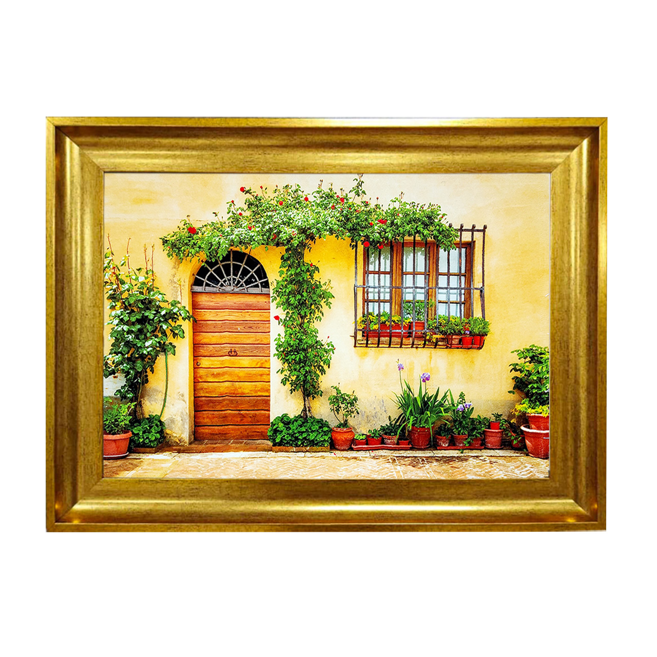 تابلو فرش چاپی طرح خانه باغ کد 10035 سایز 50×50 سانتی متری