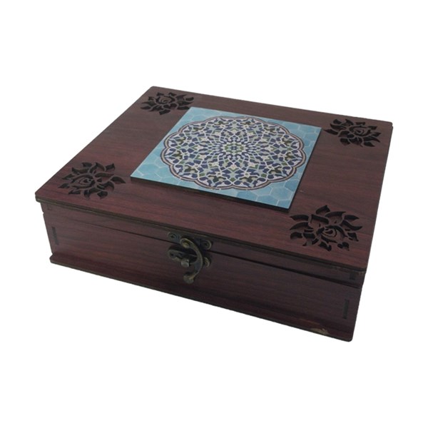 باکس چای چوبی 5 خانه طرح کاشی
