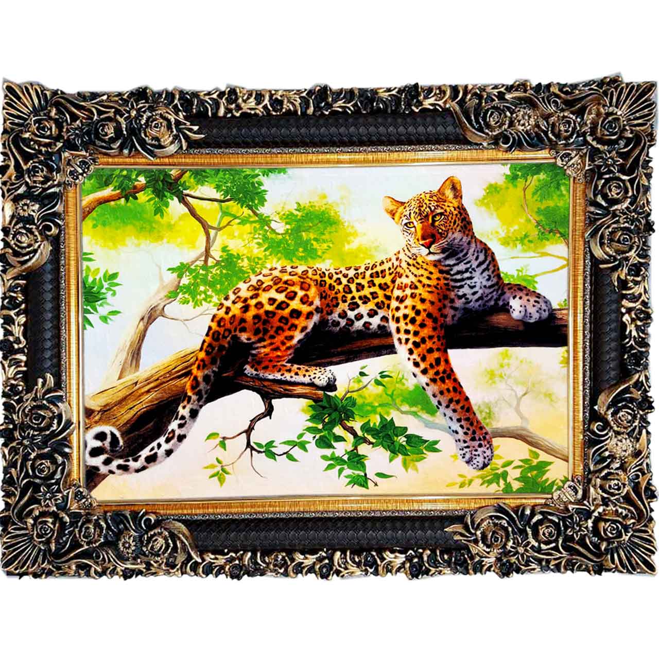 تابلو فرش چاپی طرح پلنگ کد 14024 سایز 100×70 سانتی متری