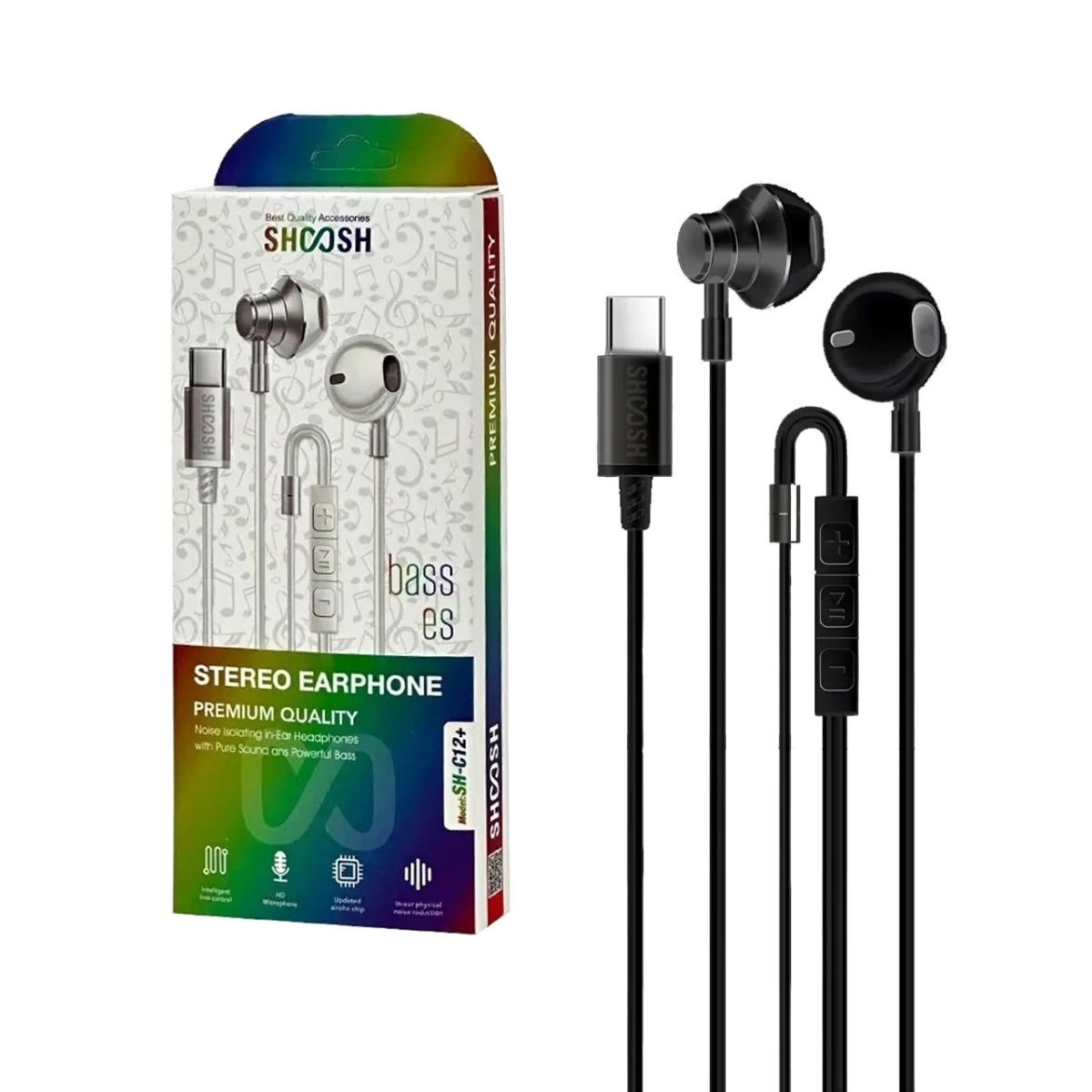 هندزفری با سیم با پورت Shoosh Type-C مدل +SH-C12 - مشکی - SMO