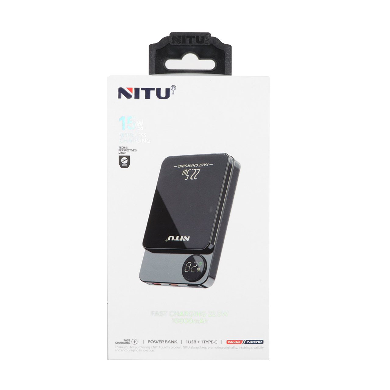 پاوربانک فست شارژ وایرلس Nitu 10000mAh مدل NPB12 22.5W - مشکی (گارانتی 18 ماه تعویض نیکان همراه)