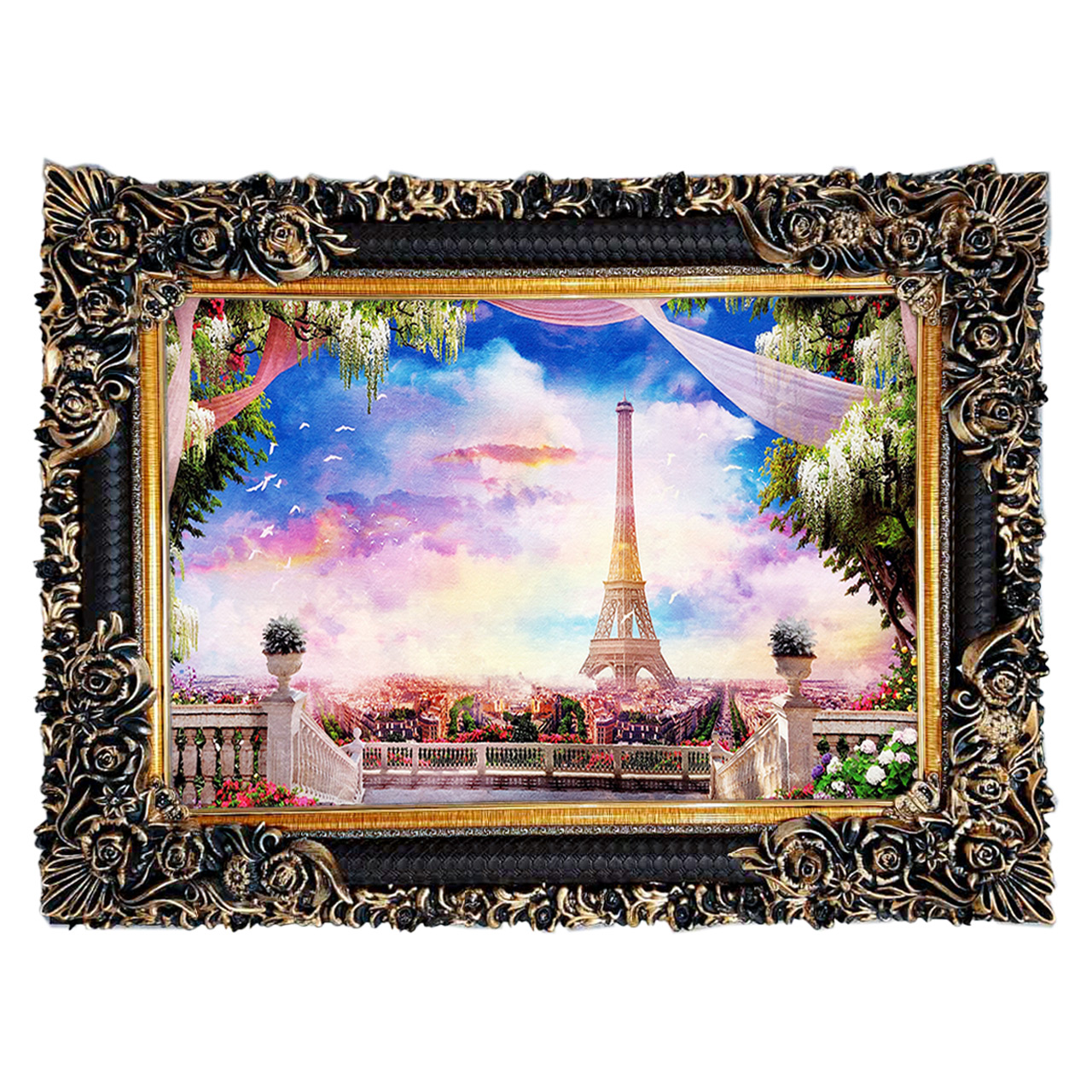 تابلو فرش چاپی طرح برج ایفل کد 10273 سایز 70×50 سانتی متری