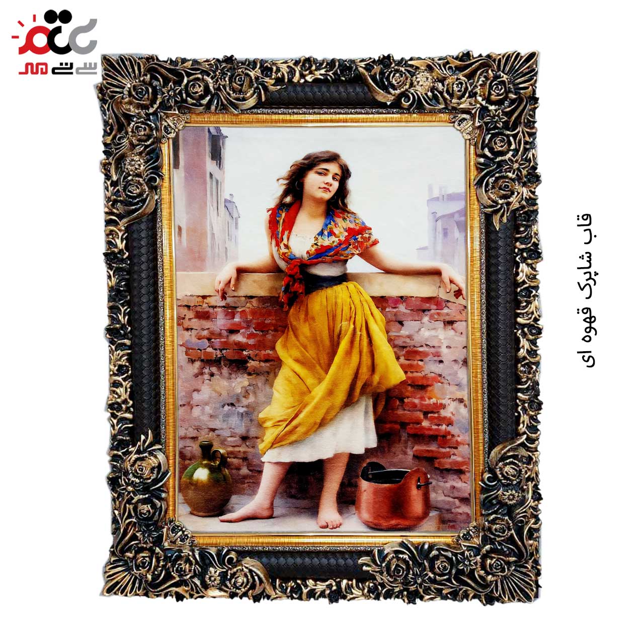 تابلو فرش چاپی طرح دختر روستایی کد 13008 سایز 100×50 سانتی متری