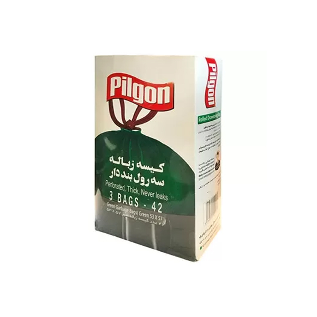کیسه زباله سه رولی بنددار سبز پیلگون سایز متوسط بسته 42 عددی