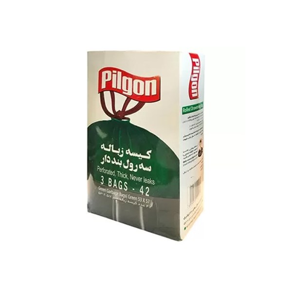 کیسه زباله سه رولی بنددار سبز پیلگون سایز متوسط بسته 42 عددی