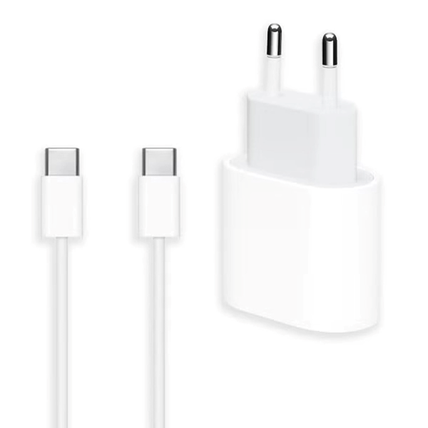 شارژر دیواری دوپین فست تک پورت اپل مدل A2347 iphone 16 Pro Max به همراه کابل شارژ Type-C To Type-C - سفید