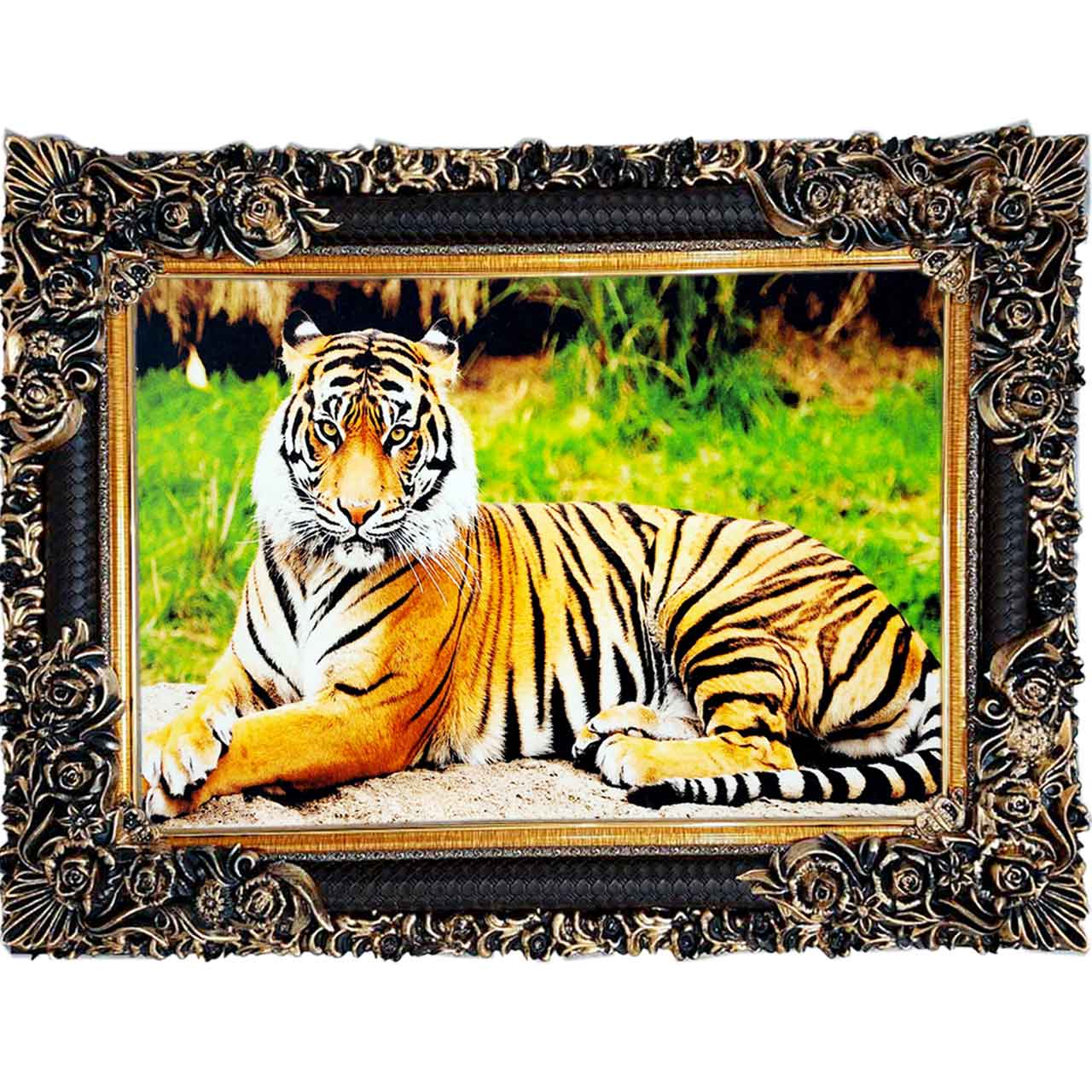 تابلو فرش چاپی طرح ببر کد 14059 سایز 100×70 سانتی متری