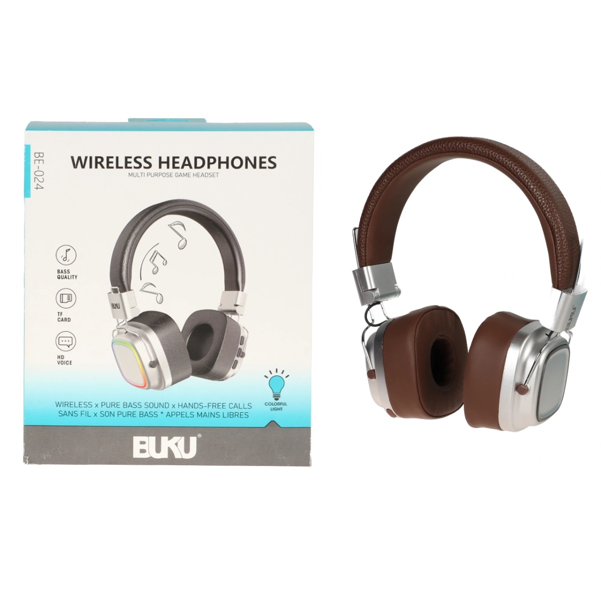 هدفون بی سیم BUKU مدل BE-024 - قهوه ای - MMS (پک ضعیف) (گارانتی شش ماهه YA)