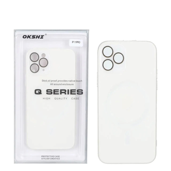 قاب اورجینال PVD MagSafe Qseries ضدخش لنز گلس دار Apple iPhone 11 Pro - سفید (پک دار)