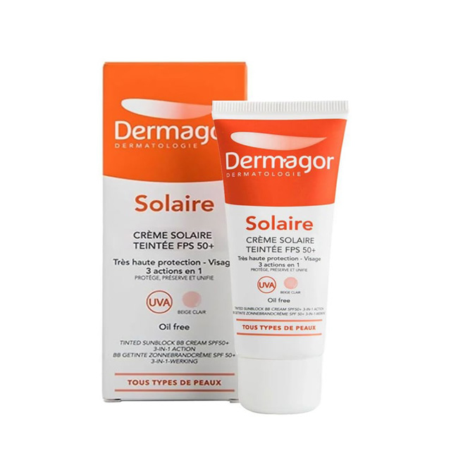 ضد آفتاب رنگی فاقد چربی 3 در 1 +SPF50 درماگور 40میلی لیتری 