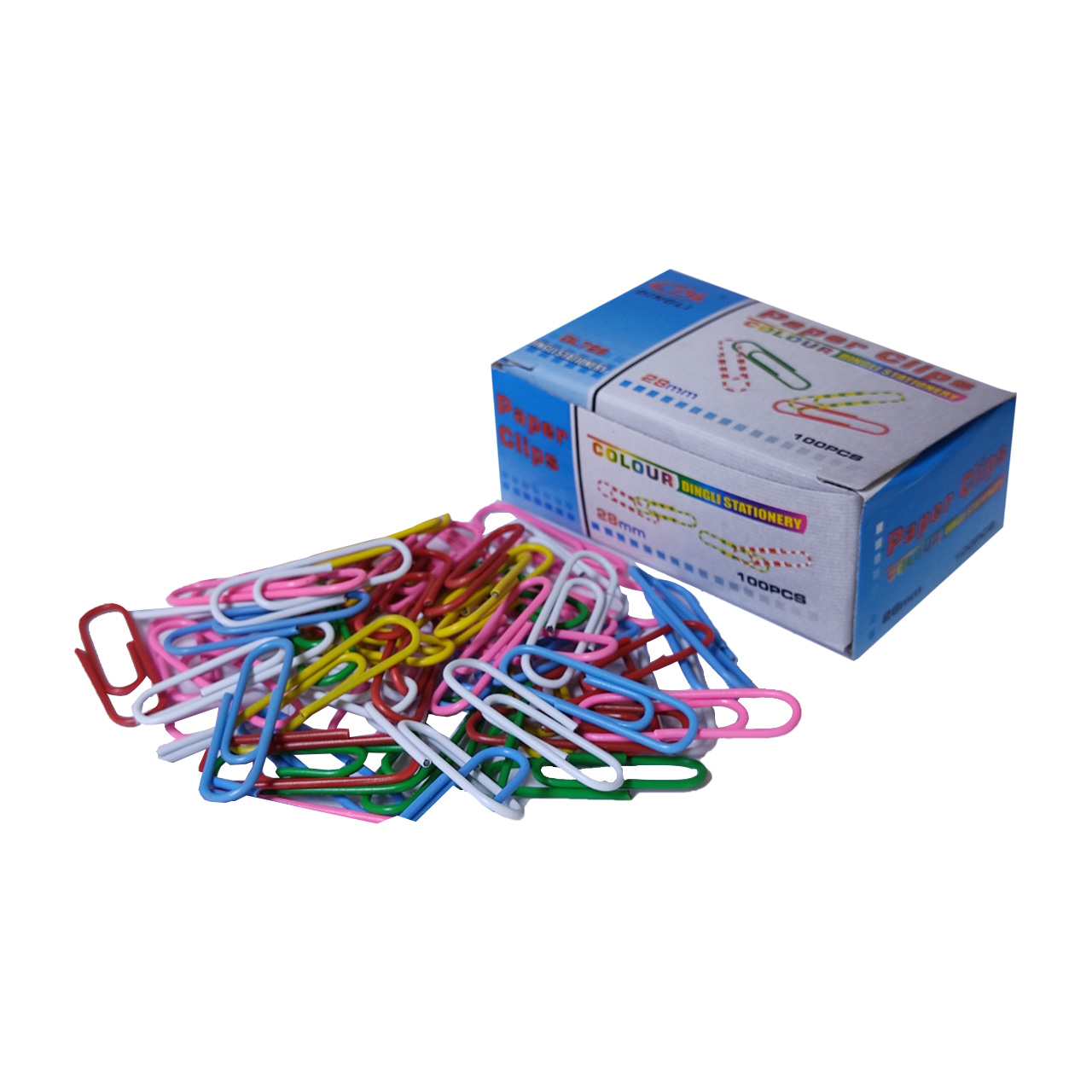 گیره کاغذ رنگی دی ال سایز 28 میلی متری بسته 100 عددی