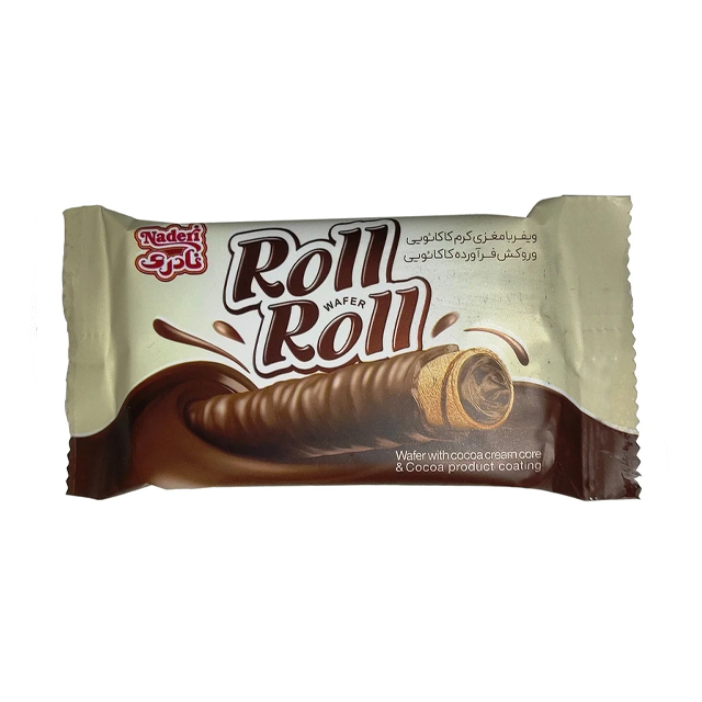 ویفر رول با مغزی کاکائو و روکش کاکائو نادری 20 گرمی