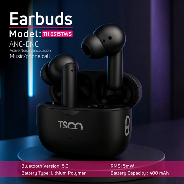 ایرفون بی سیم TSCO مدل TH 6315 TWS - مشکی