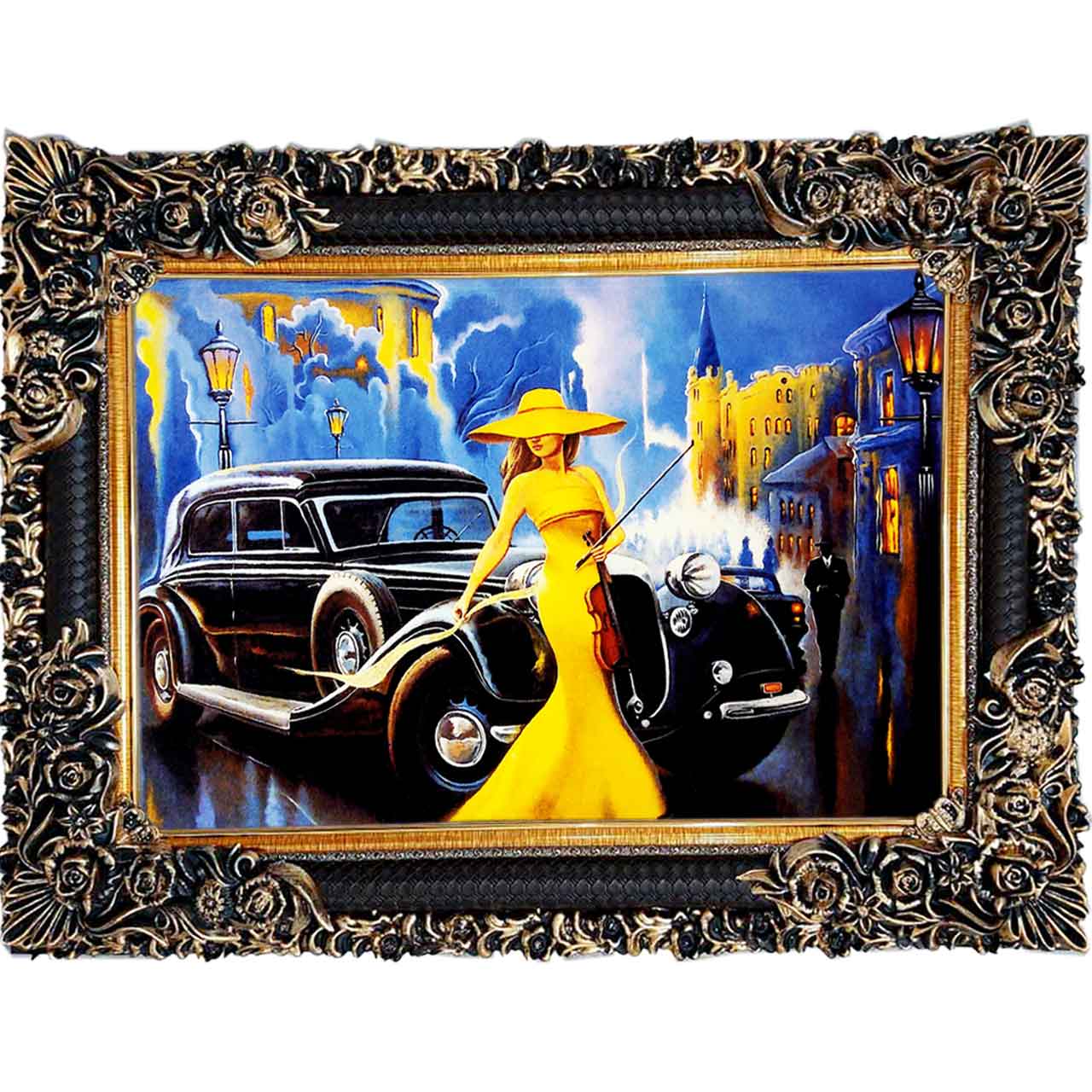 تابلو فرش چاپی طرح نوازنده کد 13309 سایز 100×70 سانتی متری